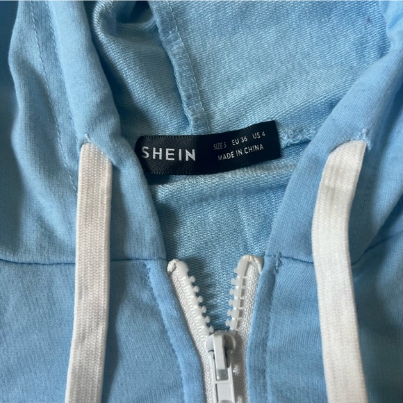 SHEIN Light Pastel Blue & White Zip Up Cropped Hoodie Sweater Lightweight Top S - Picture 7 of 12